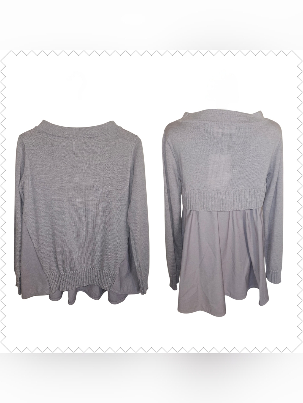 MEIMEIJ Virgin Wool Knit Boatneck Mixed Media Flowy Top in Purple/Gray 38 (S)NEW
